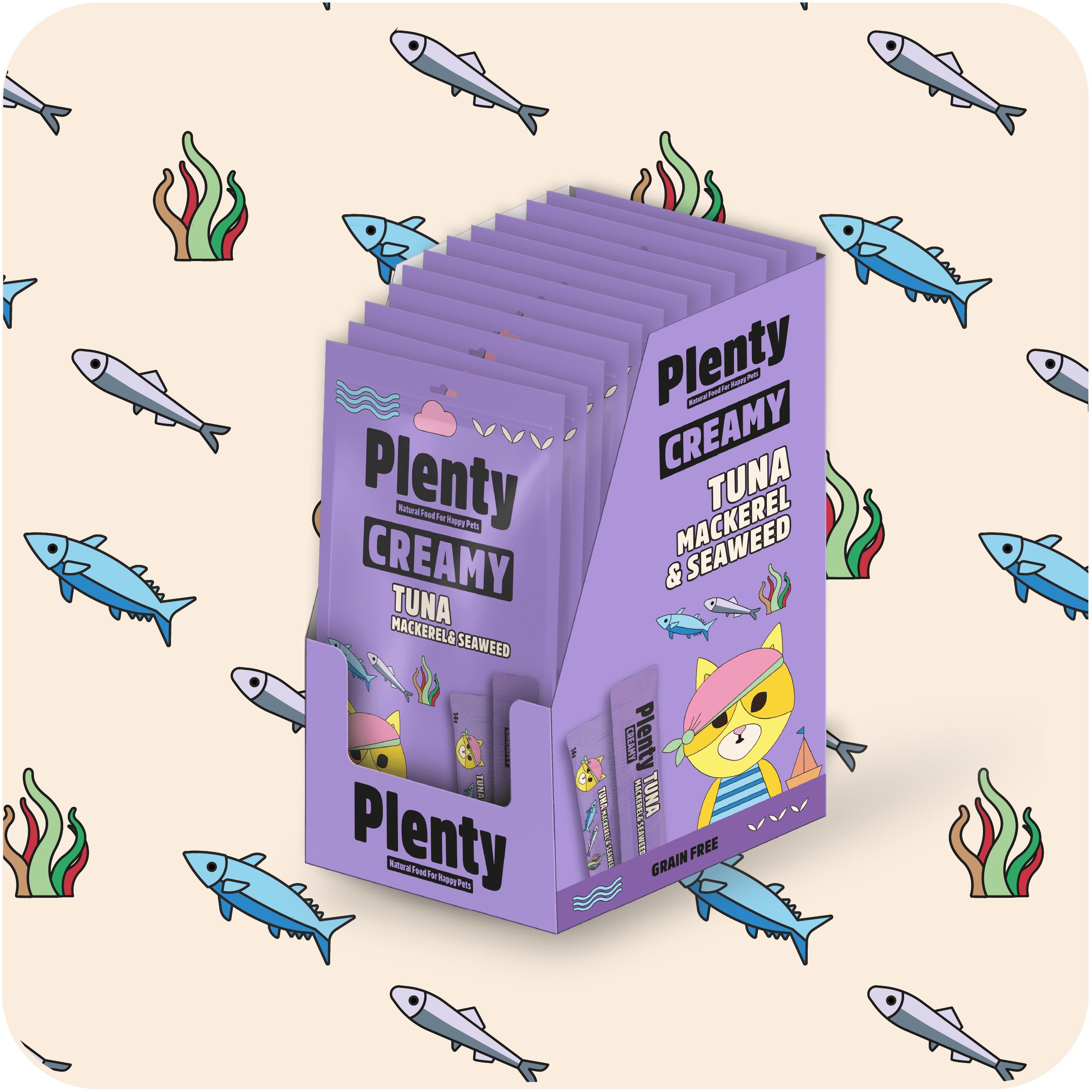 ATÚN, CABALLA Y ALGAS CREMA PARA GATOS